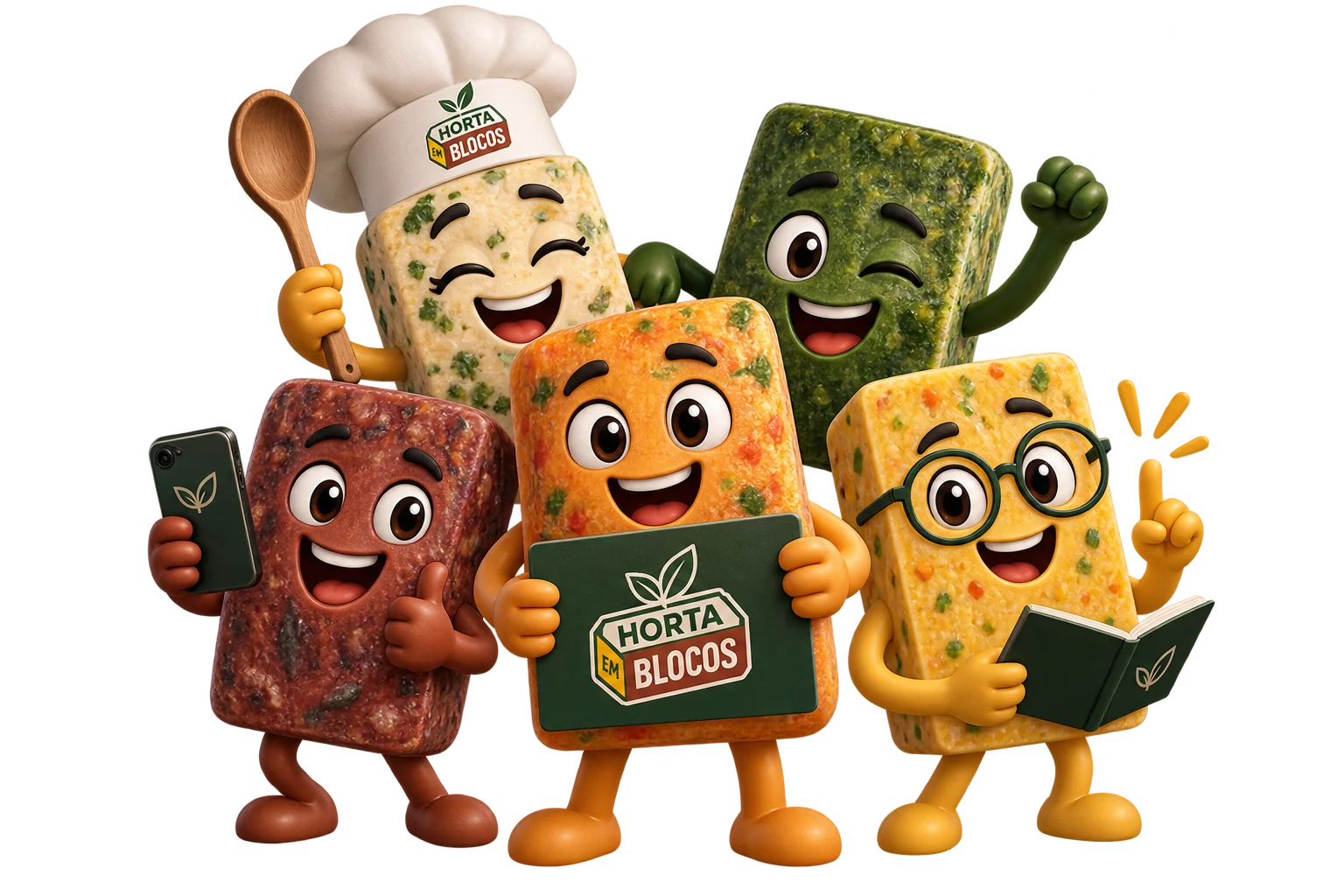 Mascotes representando o acompanhamento da turma de fundadores