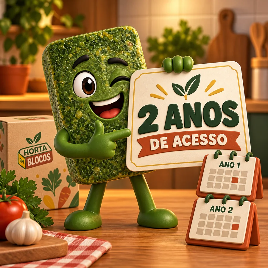 Mascote Horta em Blocos apresentando dois anos de acesso